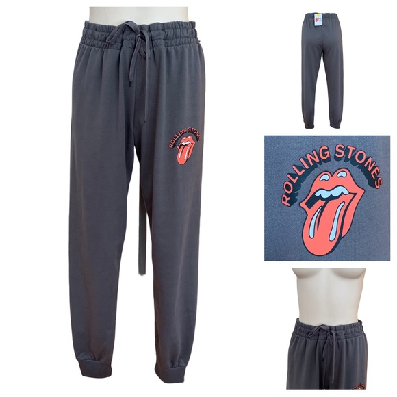 the Rolling Stones Pants - NWT Rolling Stones Sweatpants Joggers Charcoal Grey Tongue and Lips Logo Fandom